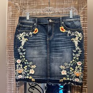 DRIFTWOOD Dark Blue Floral Embroidered Mini Skirt